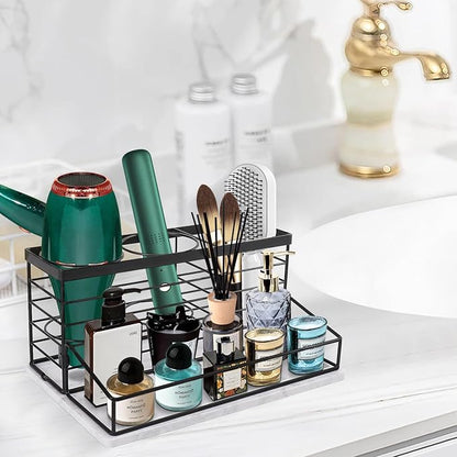Siyzda Hair Tool Organizer, Movable Hair Dryer Holder, Hair Styling Tools Storage for Vanity, Bath Counter Organizer, Bathroom Trays for Hair Toiletry, Makeup (12" x 7.7" x 5.8", Marble-Black)