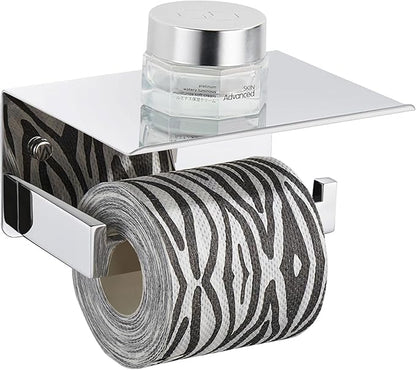 Suyar Toilet Paper Holder Polished Chrome, SUS 304 Stainless Steel Bathroom Toilet Paper Roll Holder with Storage Shelf Wall Mounted