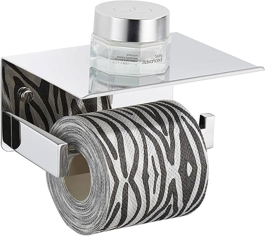 Suyar Toilet Paper Holder Polished Chrome, SUS 304 Stainless Steel Bathroom Toilet Paper Roll Holder with Storage Shelf Wall Mounted