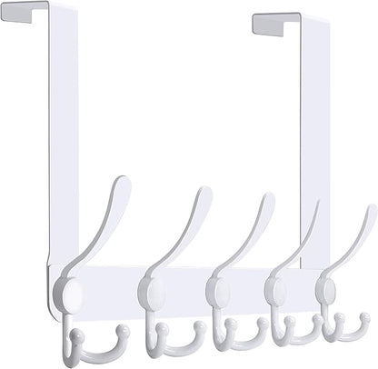 WEBI Over The Door Hooks Door Hanger Hook Rack with 5 Tri Hooks for Hanging,Over The Door Towel Rack Towel Hanger Door Coat Hanger Over Door Coat Rack Behind Back of Bathroom,White