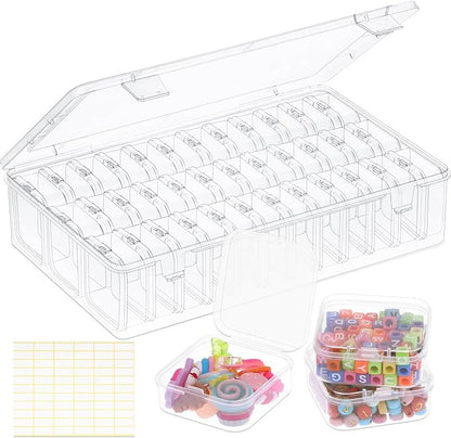 OUTUXED Bead Organizer Box, 36Pcs Small Clear Plastic Bead Storage, Mini Craft Storage Containers Boxes with Hinged Lid and Labels for Bracelets, Making DIY Jewelry Craft Nail, Screws, Seeds