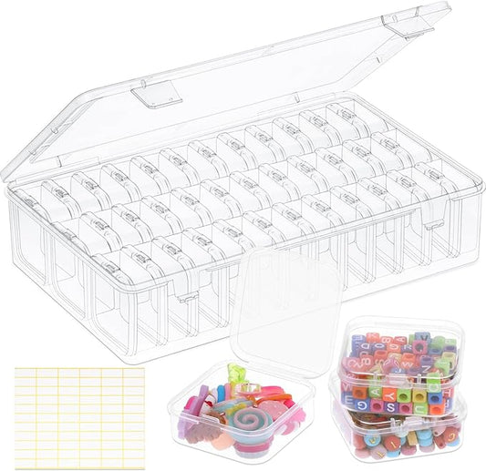 OUTUXED Bead Organizer Box, 36Pcs Small Clear Plastic Bead Storage, Mini Craft Storage Containers Boxes with Hinged Lid and Labels for Bracelets, Making DIY Jewelry Craft Nail, Screws, Seeds