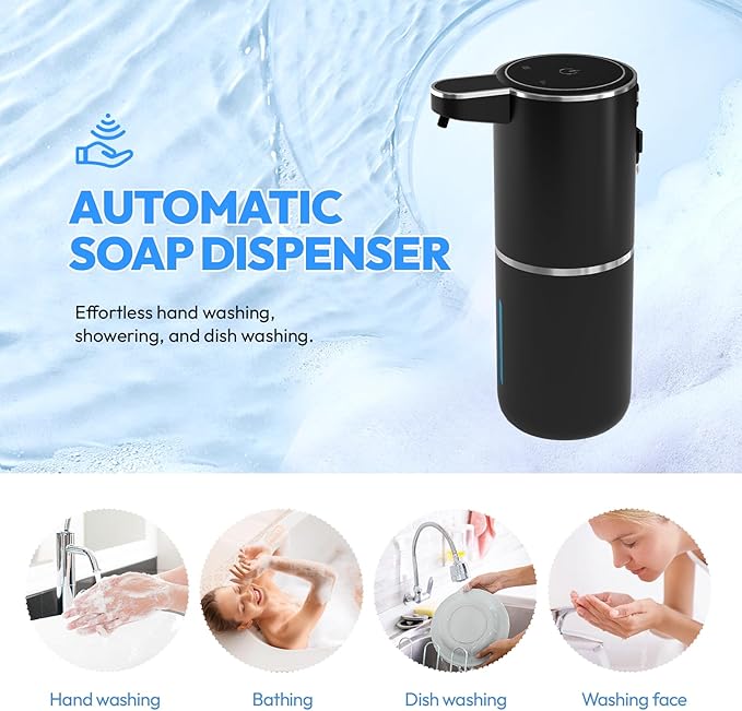 MTYGK Automatic Foaming Soap Dispenser,Touchless Foam Soap Dispenser,12.8oz Rechargeabled Wall Mounted Smart for Bathroom and Kitchen Dish Soap,Easy for Toddlers(Black)
