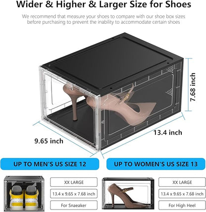 MCIJRJOI 10 Pack Hard Sturdy Thickened Rigid XX Large Shoe Storage Organizer for Closet, Clear Stackable Sneaker Shoe Boxes Rack Containers Display Case Bins with Lids, Black Clear02
