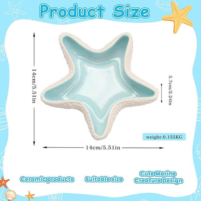 Jewelry Dish Tray For Coastal Beach Room Decor,Cute Ceramic Ring Holder Gift For Women Sister Mom Friend ,Decorative Trinket Jewelry Organizer Tray For Rings Earrings Necklaces ets (Blue starfish)