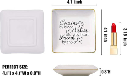 Topthink Cousins by Blood,Sisters by Heart,Friends by Choice-Ceramic Jewelry Holder Ring Dish Trinket Tray-Birthday Graduation Wedding Christmas Gifts for Cousin,Women,Girls,Her