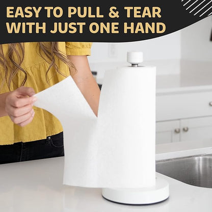 Dear Household Stainless Steel Paper Towel Holder Easy One-Handed Operation - This Sturdy Weighted Paper Towel Dispenser Countertop Model Has Suction Cups and Holds All Paper Towel Rolls - White