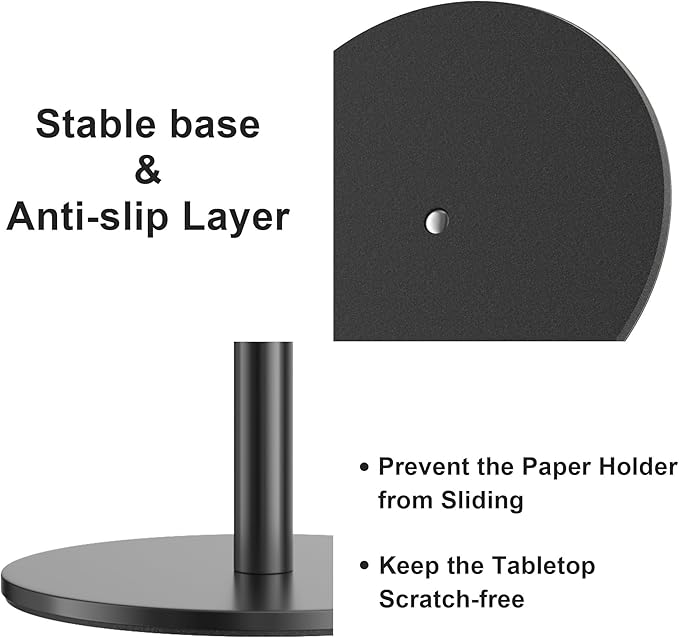 Black Paper Towel Holder Free-Standing, Premium Stainless Steel Paper Rolls Organizer Countertop, Classic Fashion Kitchen Roll Dispenser