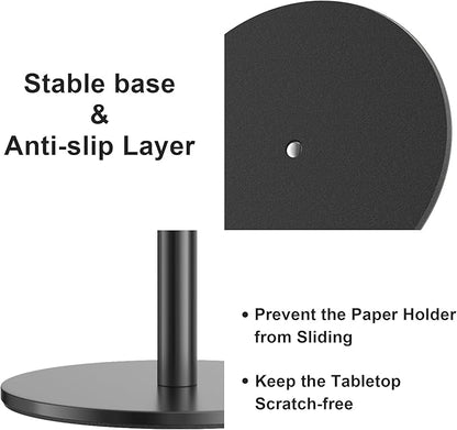 Black Paper Towel Holder Free-Standing, Premium Stainless Steel Paper Rolls Organizer Countertop, Classic Fashion Kitchen Roll Dispenser