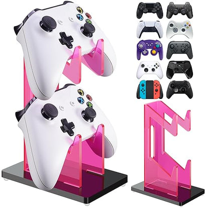 NiHome Rose Pink Acrylic 2-Tier Universal Game Controller Headset Holder Stand for PS5 Xbox ONE Switch Colorful Controller Stand Gaming Accessories Anti-Slip Stable Acrylic Clear Headphone Holder