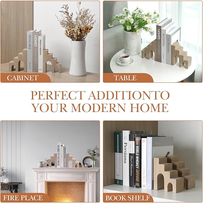 Natural Marble Book Ends for Shelves, Decorative Stone Bookends for Heavy Books, Aesthetic Castle Book Holder/Stopper for Chic Home, Office, or Library Decor, Ideal for Any Bookshelf, Set of 2