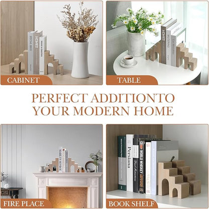 Natural Marble Book Ends for Shelves, Decorative Stone Bookends for Heavy Books, Aesthetic Castle Book Holder/Stopper for Chic Home, Office, or Library Decor, Ideal for Any Bookshelf, Set of 2