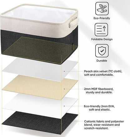 BALEINE 2 Pack Fabric Storage Bins for Shelves, Linen Storage Baskets for Organizing, Decorative Closet Bins for Clothes, Home (Black, 15"x11"x9.5")