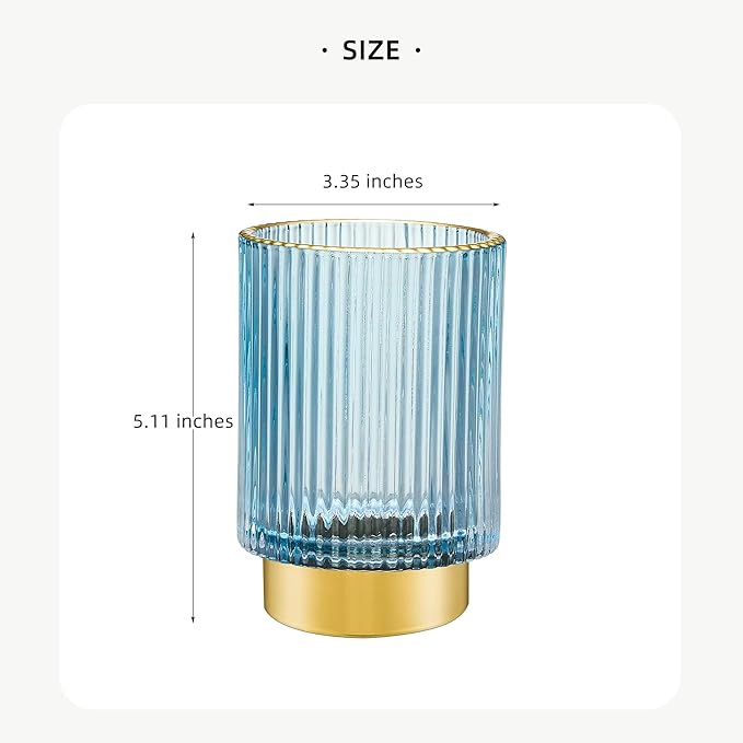 LEICURACE Makeup Brush Holder Organizer,Toothbrush Holders,Desk Pen Pencil Holder,Multifunctional Vintage Glass Brush Cup（L/Blue/A3-8-US）