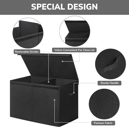INDRESSME 25"x13"x16" Large Toy Storage, Foldable Storage Bins with Dividers, Toy Chests for Closet, Playroom, Bedroom, Toy Box for Kids, Boys Girls (Black)