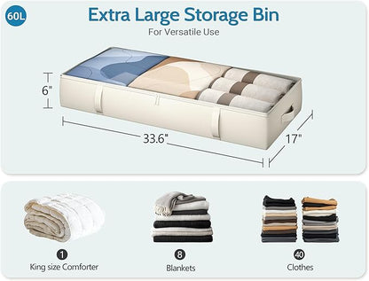 TidyCorner 2-Pack Under Bed Storage, 6 Inches Tall Closet Organizers and Storage Bins with Sturdy Sidewalls/Bottom/4 Handles, Beige