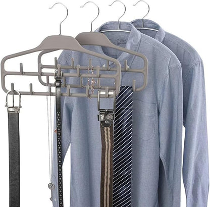 FairyHaus Belt Hanger Organizer 2 Pack, Non Slip Tie Rack Holder, Durable Hanging Closet Accessory Hooks for Belts, Ties, Jewelry, Scarves, Tank Tops, Grey