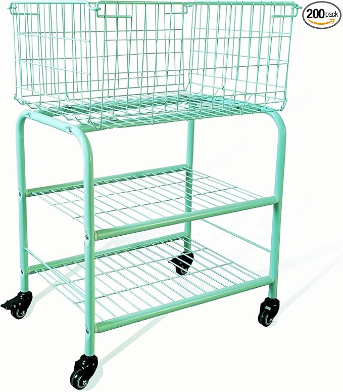 3 layerS rolling wire laundry basket,easy moved laundry cart for clothes,pants laundry. children toys organization cart,metal cart with metal frame,enlarge the storage (MINT)
