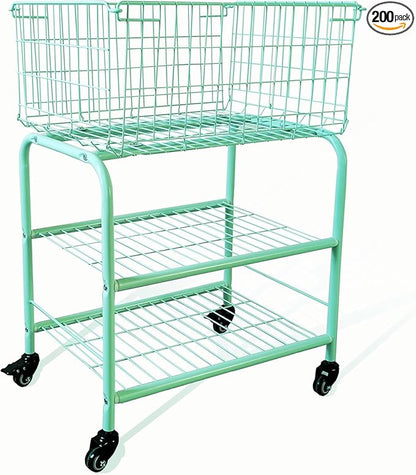 3 layerS rolling wire laundry basket,easy moved laundry cart for clothes,pants laundry. children toys organization cart,metal cart with metal frame,enlarge the storage (MINT)