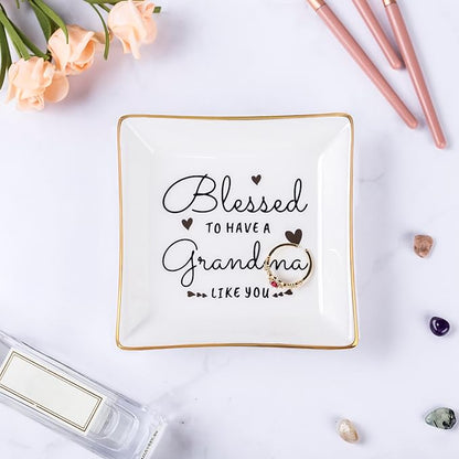 Piudee Grandma Birthday Gifts from Granddaughter Grandson, Gift for Grandma Jewelry Ring Dish Blessed to have a grandma like you, Mother's Day Christmas Valentines Day Gifts for Grandma Nana