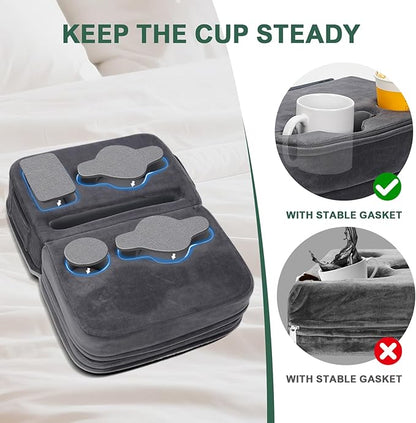 2IN1 Couch Cup Holder Pillow - Sofa Cup Holder Pillow with 7 Holes and Side Pocket | Couch Caddy for Cups, Headphones, Snacks and Phones | Use it on Car, Pack, Beach, RV - Gray