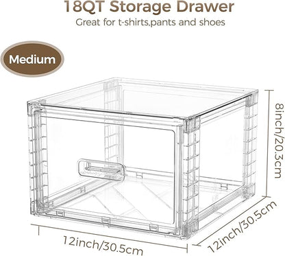 Vtopmart 4 Pack 18QT Clear Stackable Storage Drawers,Easily Assemble Closet Organizers,Plastic Storage Bins for Bathroom,Cabinet,Kitchen Pantry,Under Sink Organization(Medium)