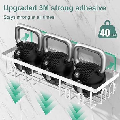 Getsrichfc 2025 New Adhesive Shower Caddy, Shower Shelves with 16 Hooks, White 2 Pack