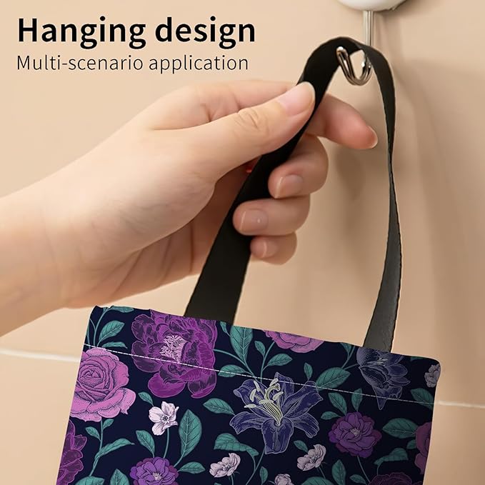 Plastic Bag Holder, Wall Mount Grocery Bag Organizer, Funny Hanging Trash Bag Storage Dispenser for Home Kitchen Luxuious Purple Floral