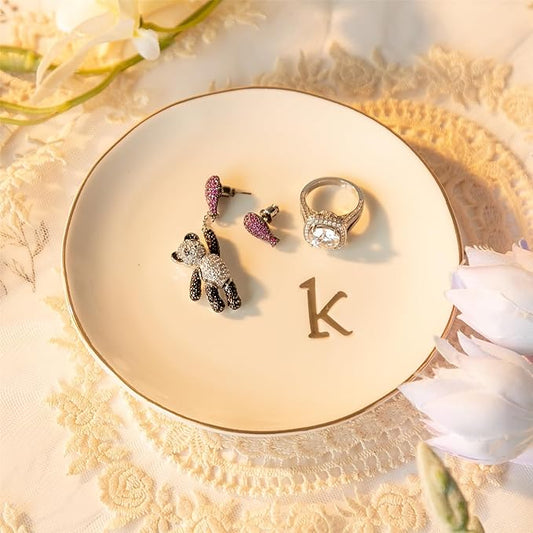 COMMGOAL Ceramic Ring Holder for Jewelry, Jewelry Tray, Ring Dish, Aesthetic Room Decor, Engagement Gifts Bride Gifts Wedding Gifts for Women, White, 4.75"(K)