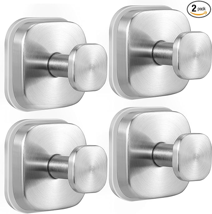 warlve Suction Cup Hooks for Shower - Reusable No-Drill Mounting - Hooks for Towels, Robes & Loofah on Metal, Glass, Mirrors, Tile & Smooth Non-Porous Surfaces (4, Brushed Nickel)