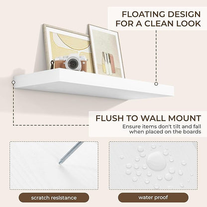 RICHFOCUS 36Inch Floating Shelves for Wall 2 Pack Shelves for Bedroom|Kitchen|Bathroom Wall Mounted Rustic Wood Floating Shelf with Invisible Brackets for Books|Storage|Decor, White
