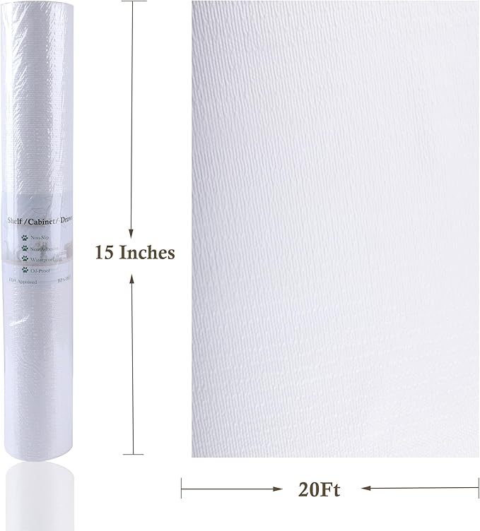 Cabinet Shelf Liners 15 Inch Wide X 20 Ft Non-Slip Drawer Mat for Kitchen Cabinet Washable Shelf Paper for Shelves Non-Adhesive Refrigerator Liner Strong Grip Mat for Drawers,Cupboard, Pantry, Bedroom