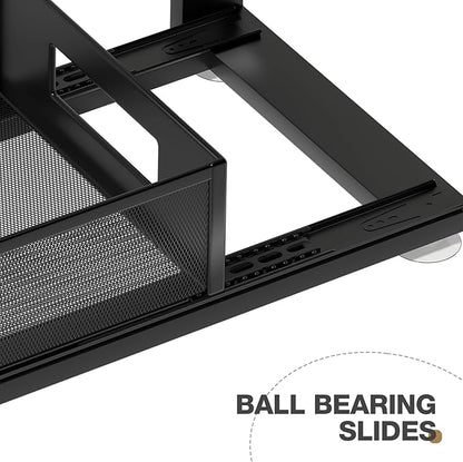 2 Pack 18.5IN-Depth Under Sink Organizer With Next-Gen Ball-Bearing Slides,2-Tier Pull Out Cabinet Storage,Height Adjustable Drawer Shelf for Bathroom,Kitchen,Laundry,Cabinet,Pantry-Black