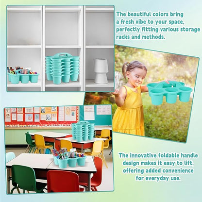 6 Pack Classroom Caddy with Handle Plastic Storage Caddy Organizer with 6 Compartments Drink Cup Caddies Holder Portable Storage Bin for Pencil, Crayon, Marker, Home, Office, School Supplies(Blue)