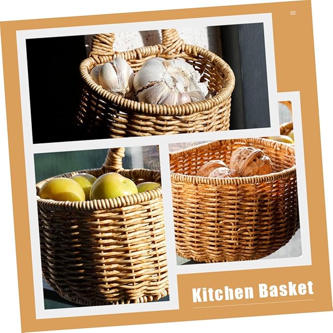 PRETYZOOM Woven Wall Mounted Storage Basket for Kitchen Versatile Garlic and Egg Container Space Saving Design for Organizing Pantry and Home Decor Natural Aesthetic