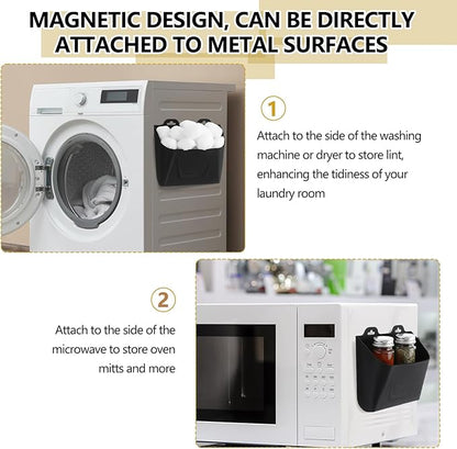 Novabright 2 Pack Magnetic Lint Bin for Laundry Room Trash Silicone Can for Dryer Kitchen Fridge, or Other Metal Surface Organizer Box(Black)