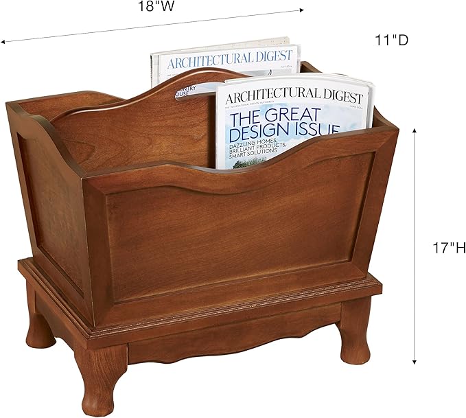 Touch of Class Magnificent Lyndhurst Wooden Magazine Rack - Regal Walnut - Wood Floor Furniture Racks for Periodicals, Newspapers and Magazines.
