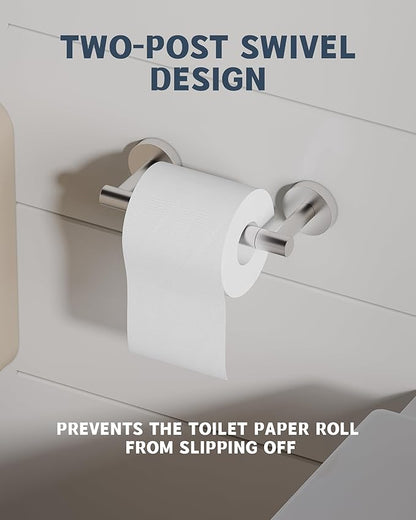 Bathroom Toilet Paper Holder Wall Mount SUS304 Stainless Steel Double Post Pivoting Toilet Paper Roll Holder Wall Mounted for Bathroom RV Commercial Toilet Tissue Dispensers, Brushed Nickel