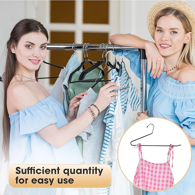 Treela 50 Pack Open Ended Pants Hangers, Metal Non Slip Hangers, Anti Rust Chrome Rubber Coating Slack Jeans, Heavy Duty Space Saving for Trousers Slacks Skirts (Black)