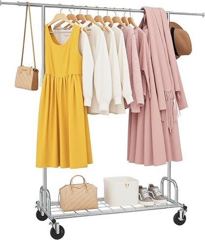 Heavy Duty Clothes Rack Load 480 LBS Rolling Clothes Racks for Hanging Clothes, Commercial Collapsible & Portable Metal Garment Rack, Coat Rack on Wheels