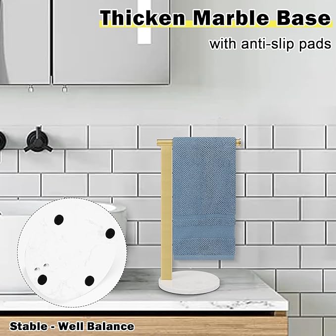 Stainless Steel L-Shaped Hand Towel Holder, SUS304 Bathroom Towel Rack with Thickened Base for Countertop Vanity (Gold)