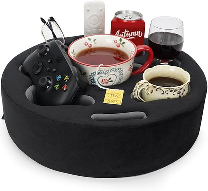 Couch Cup Holder Pillow - Cup Glass Cozy Pillow | Couch Caddy Sofa Bed Buddy Holds Drinks, Snacks, Remote, Phones, Tablet. Keep Drinks Stand and Prevent Spills for Car, Park, Beach, Picnic.(Black)