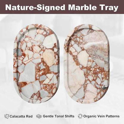 Red Marble Oval Tray 10x6 Inch - Vanity & Bathroom Organizer, Jewelry Dish, Coffee Table Decor - Natural Stone Desktop Catchall