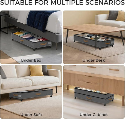 BETBEM Under Bed Storage with Wheels 2-Pack, 75L XXL Under the Bed Storage Containers Large, 12" Tall Adjustable Storage for Underbed with Lids, Rolling for Shoes, Clothes, Blankets (Grey)
