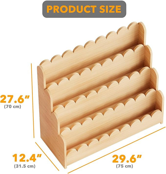 SpaceAid 4-Tier Scalloped Bookshelf, Montessori Bookcase for Toddlers, Wooden Book Shelf Organizer Display Furniture for Kids Rooms, Playroom, Nursery and Classroom, 29.6“ Wide, Natural