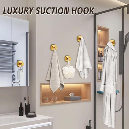 Supopular Heavy Duty Reusable Suction Cup Hooks for Kitchen/Bathroom/Shower - Wet-Proof Hooks for Towels, Robes, Loofah&Wreaths/No Drill Mounting on Glass, Tile, Metal (2, Brushed Gold)