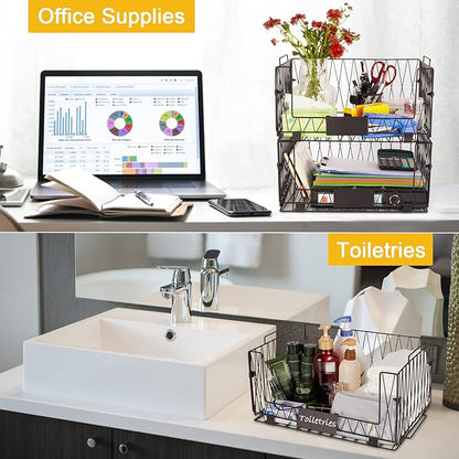 2 PACKS XXL Kitchen Organization and Storage Pantry Baskets, Fruit & Vegetable Basket for Kitchen Cabinet, Stackable Wire Metal Baskets for Snack Chips Onion Potato Cans