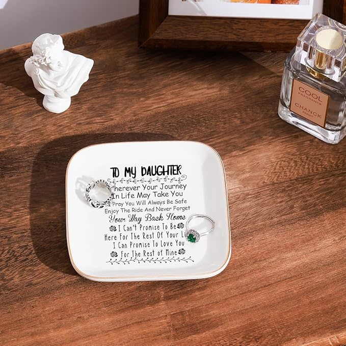 PUDDING CABIN Ceramic Ring Trinket Dish, White, Square, 4" x 4"