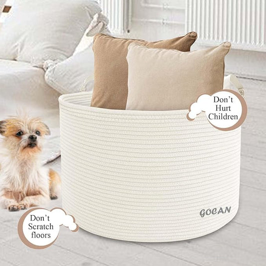 Extra Large Storage Laundry Basket 22" X 22"X 14" Cotton Rope Woven Basket for Blanket Basket with Handles for Living Room Toys Storage XXXL (Cream)