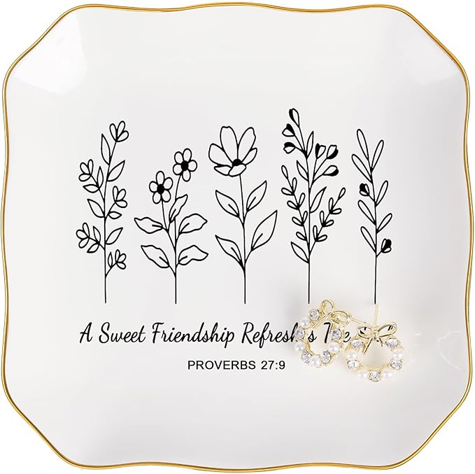 Jelershy Friendship Gifts for Women Jewelry Dish Trinket Tray - A Sweet Friendship Refreshes The Soul, Christian Birthday Gifts for Women Best Friend Christmas Mothers Day Religious Gift